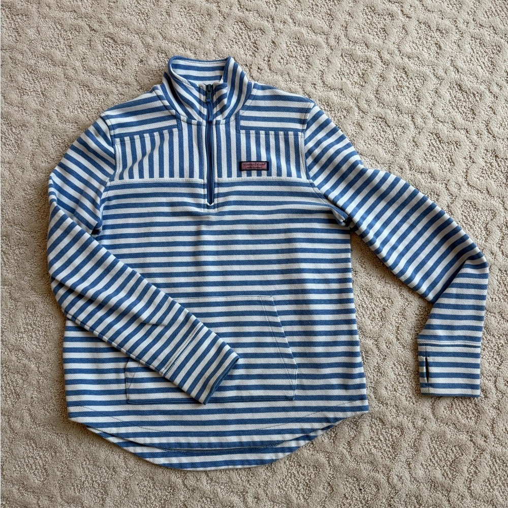 Vineyard Vines Blue and White Striped Quarter-Zip